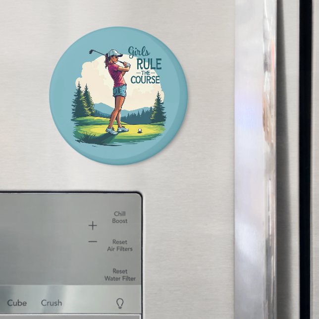 Mädchen regieren den Kurs Retro Golf Illustration Magnet (In Situ (Kühlschrank))
