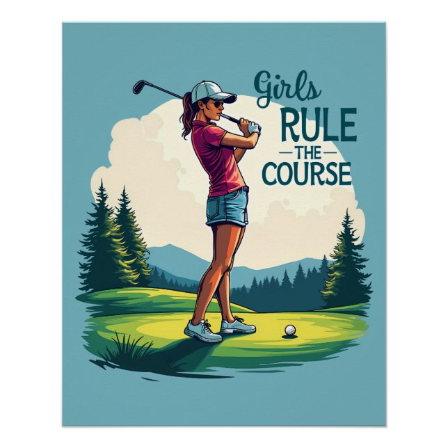 Mädchen regieren den Kurs Retro Golf Illustration Poster (Vorderseite)