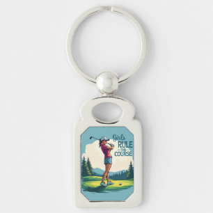 Mädchen regieren den Kurs Retro Golf Illustration Schlüsselanhänger
