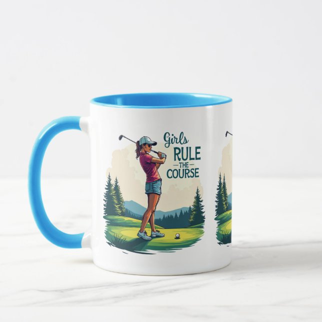 Mädchen regieren den Kurs Retro Golf Illustration Tasse (Links)