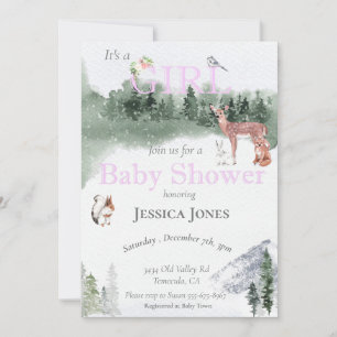 Mädchen Reh Baby Shower Winterwald Einladung