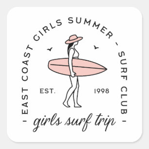 Mädchen Reise Surfclub Surfen beste Freundinnen So Quadratischer Aufkleber