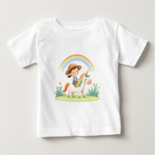 Mädchen reitet auf einem Einhorn unter einem Regen Baby T-shirt