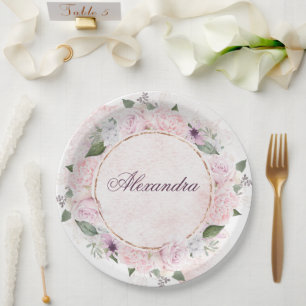 Mädchen religiöse Feier Rosa Rosen Pappteller