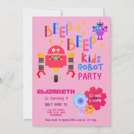 Mädchen ROBOT PARTY Rosa Geburtstag Cartoon Niedli Einladung