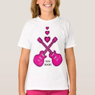 Mädchen ROCK! Rosa und schwarze Gitarren und Herz T-Shirt
