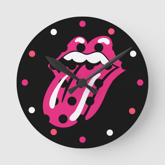 Mädchen Rock Zunge Rosa Schwarzes Schlafzimmer Dek Runde Wanduhr (Vorderseite)