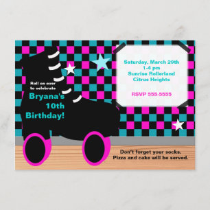 Mädchen-rosa aquamarine Skaten-Skate-Party Einladung