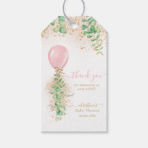 Mädchen Rosa Ballon Grünzeug Baby Shower Danke Geschenkanhänger