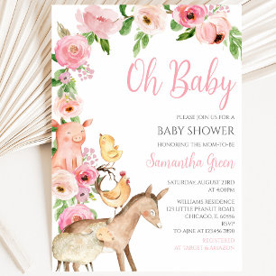 Mädchen Rosa Bauernhof Baby Shower Einladung