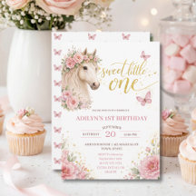 Mädchen Rosa Blumen Pferd 1. Geburtstag