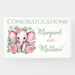 Mädchen Rosa Elefant Rosen Baby Shower Party Banne Banner