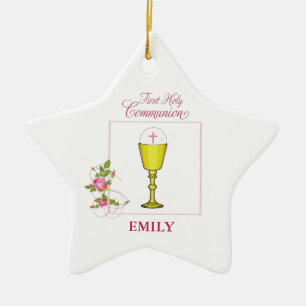 Mädchen-Rosa-erste heilige Kommunion, Chalice, Keramikornament