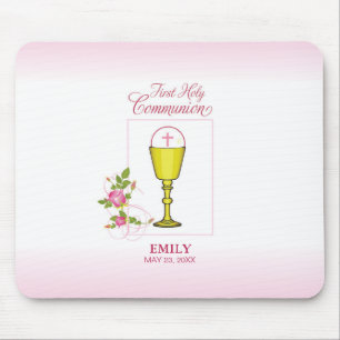 Mädchen Rosa Erstkommunion, Kelch, Hostie, Rosen Mousepad