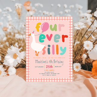 Mädchen Rosa „Four Ever Silly“ Gans 4. Geburtstag Einladung
