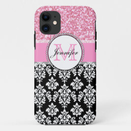 Mädchen, Rosa, Glitzer Black Damask Personalisiert title_seo2