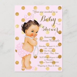 Mädchen Rosa Gold Perlen Baby Shower Einladung