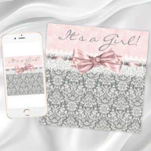 Mädchen Rosa Grau Baby Shower Einladung