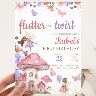 Mädchen Rosa Lila Blumengeburtstag Fee Einladung