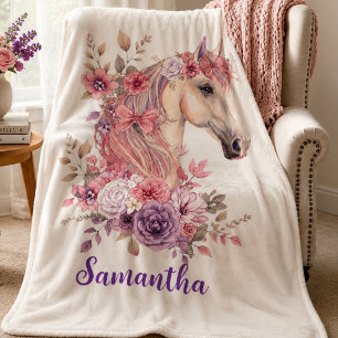 Mädchen Rosa Lila Whimsical Pferd Monogramm Sherpadecke
