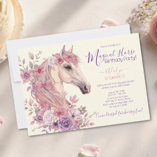 Mädchen Rosa Lila Whimsical Pony 5. Geburtstagsfei Einladung