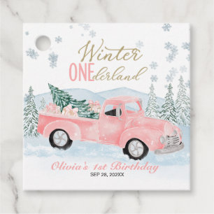 Mädchen Rosa LKW Winter Onederland Erster Geburtst Geschenkanhänger