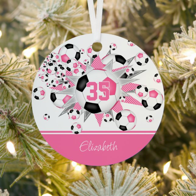Mädchen rosa personalisierte Fußbälle Stars Ornament Aus Metall (InSitu)