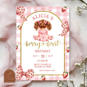 Mädchen Rosa Schleife Erdbeere Beere süße Einladun Einladung
