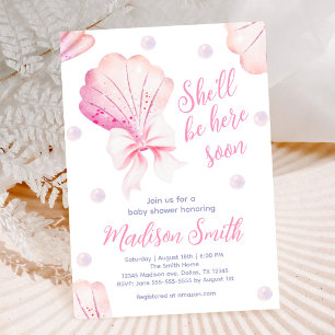 Mädchen Rosa Schleife Muschel Baby Shower Einladung