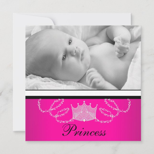 Mädchen Rosa Schwarze Prinzessin Geburtsankündigun Ankündigung (Vorderseite)