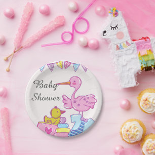 Mädchen Rosa Storch Baby Shower Papierplatte Pappteller