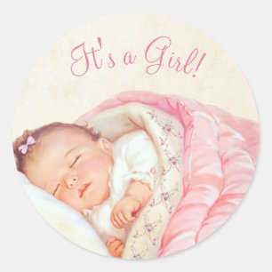 Mädchen Rosa Vintage-Baby-Party Runder Aufkleber