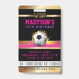 Mädchen Rosa VIP-FUSSBALL ALL ACCESS Gold Pass Abz Ausweis