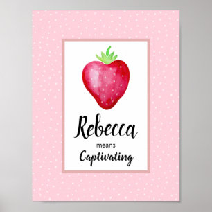 Mädchen Rosa Wasserfarbe Erdbeere & Namensbedeutun Poster