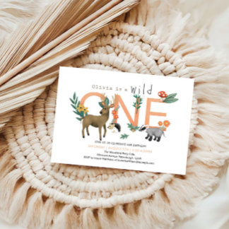 Mädchen Rosa Wildtiere 1. Geburtstag Einladung