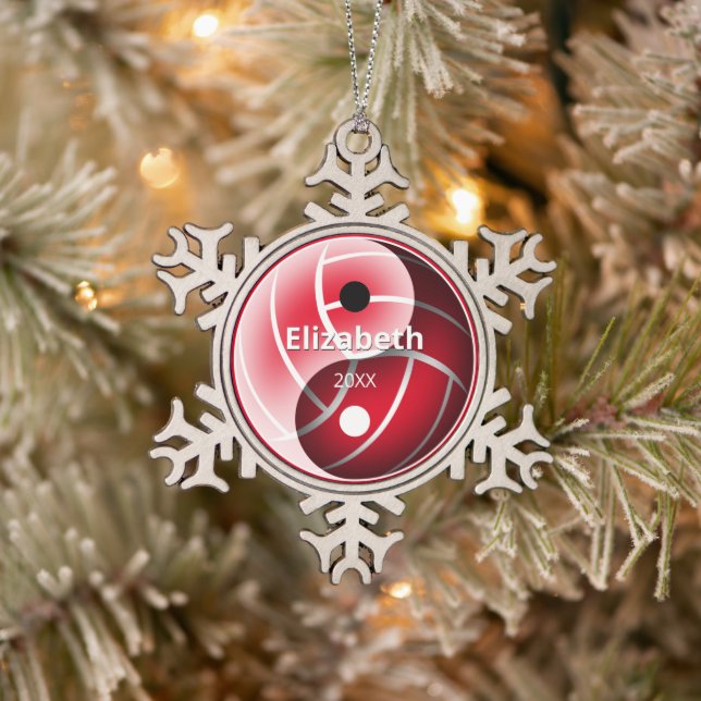 Mädchen rot oder JA Farbe Yang-Volleyball Schneeflocken Zinn-Ornament (Baum)