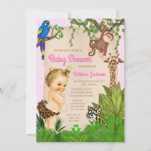 Mädchen Safari Tier Dschungel Baby Shower Einladung