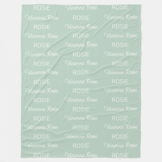 Mädchen Salbeigrün personalisierter Schriftname Fleecedecke (Vorderseite)