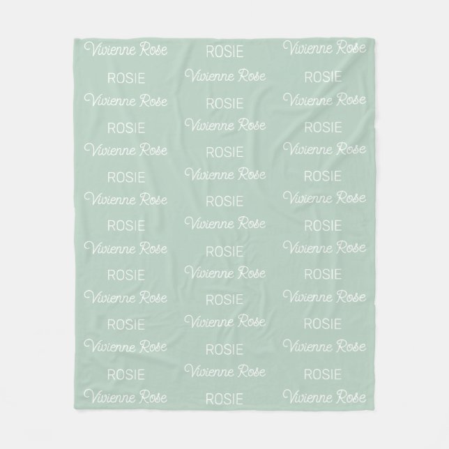 Mädchen Salbeigrüne personalisierte Schriftname Fleecedecke (Vorderseite)