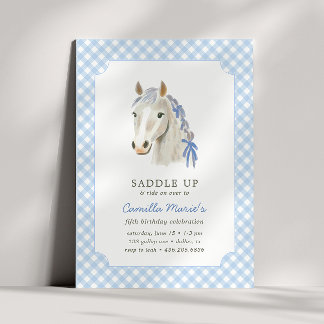 Mädchen satteln Preppy Pony Pferd Blue Geburtstag Einladung