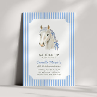 Mädchen satteln Preppy Pony Pferd Blue Geburtstag Einladung