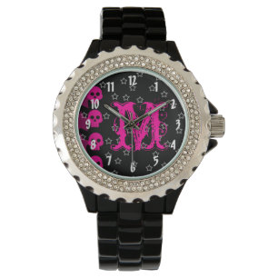 Mädchen-Schädel-EMO-Punk-Rock-Rockerin-Sterne-Uhr Armbanduhr