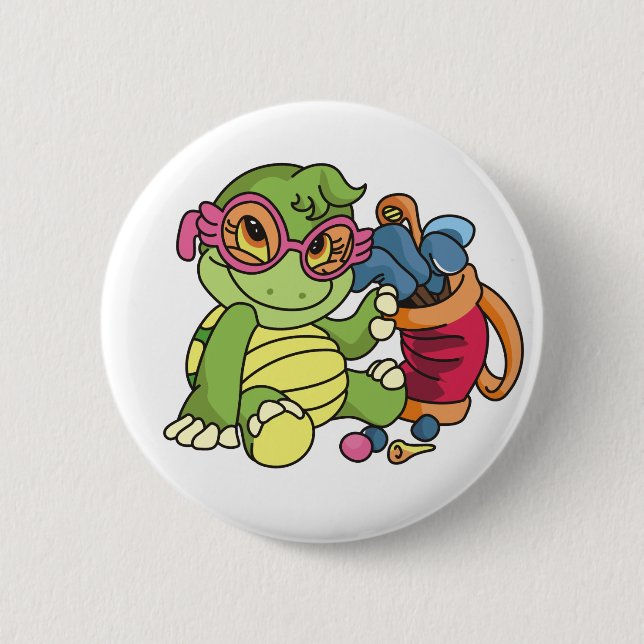 Mädchen-Schildkröte-Golfspieler-T-Shirts und Button (Vorderseite)