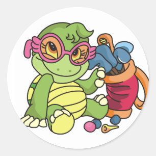 Mädchen-Schildkröte-Golfspieler-T-Shirts und Runder Aufkleber