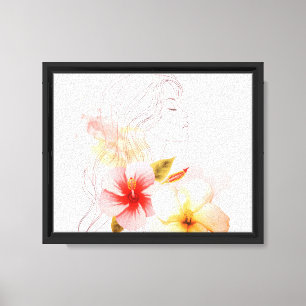 Mädchen schließt die Augen mit Blumen-Aquarell Leinwanddruck