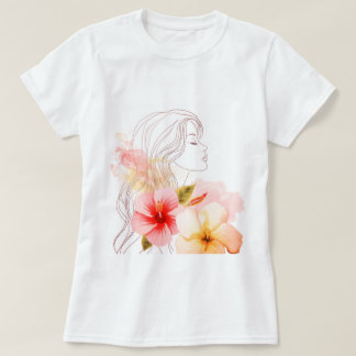Mädchen schließt ihre Augen mit roter Blume T-Shirt