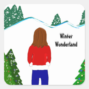Mädchen Schnee Winter Wonderland Quadratischer Aufkleber