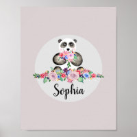 Mädchen Schöne Blume Aquarell Panda und Name