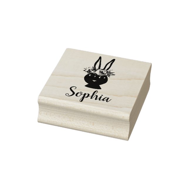 Mädchen Schöne Blume Kaninchen und Name Buchzeiche Gummistempel (Stempel)
