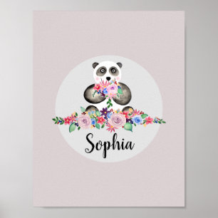 Mädchen Schöne Blumen Wasserfarbe Panda und Name Poster